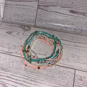 4 Sets Beaded Multicolor Stretch Bracelet Stacks